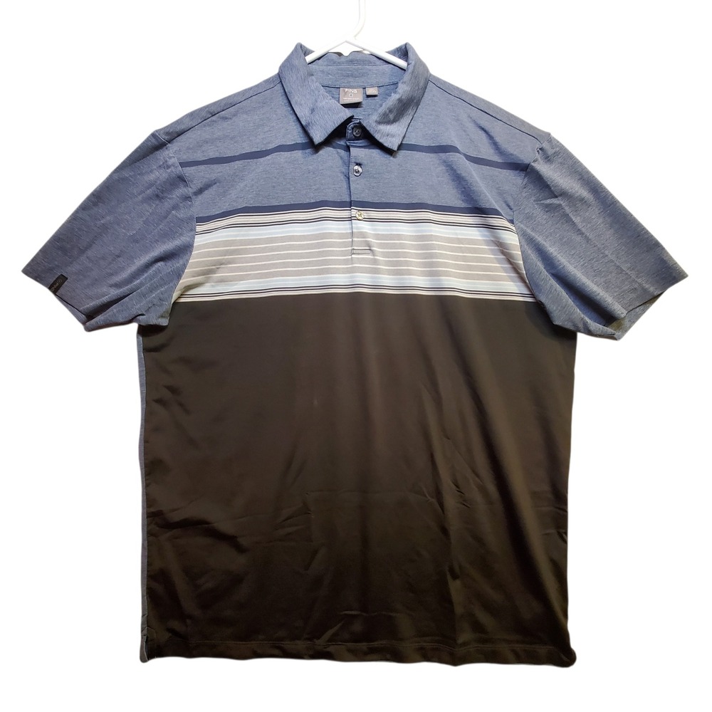PING Sensorcool Mens Golf Polo Shirt Blue Stripe Short Sleeve Performance Large